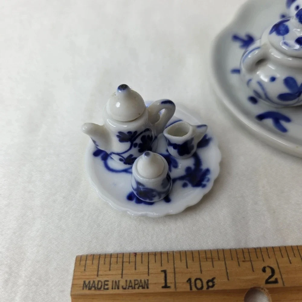 Vtg Handcrafted Thailand Blue White Porcelain Miniature Tea Set 20pc Lot